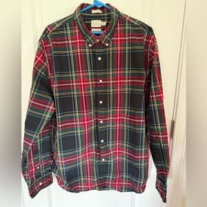 J. Crew Red and Green Casual Button Down Shirt XL